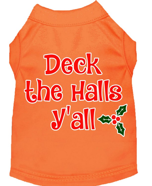 Deck the Halls Y'all Screen Print Dog Shirt Orange XS